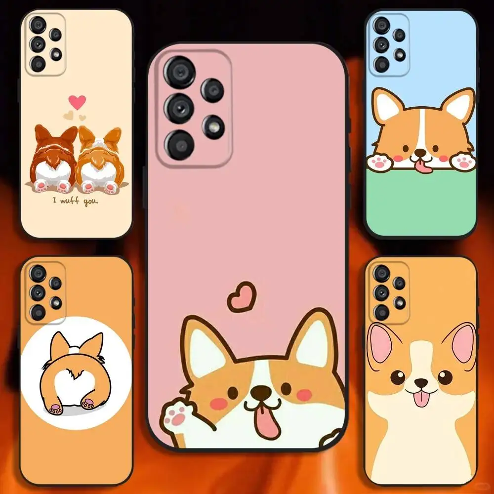 

Super Cute Dog Cartoon Corgi Phone Case For Samsung Galaxy A20,A21s,A22,A31,A32,A52,A53,A72,73,A80 Soft Black Cover