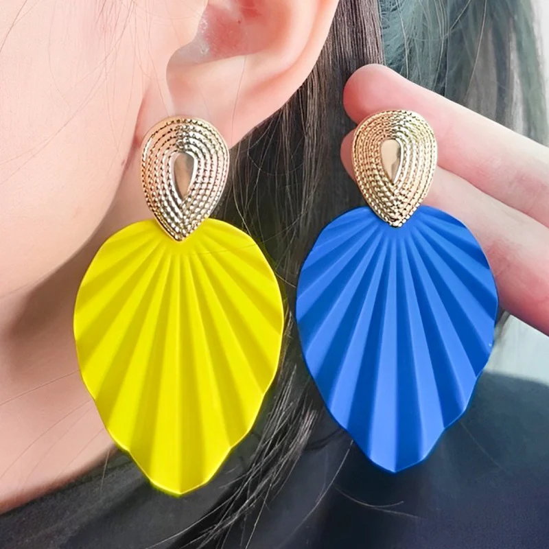Unique Colored Leaf Metal Stud Earrings with Bold Design European-Style Statement Earrings for Women