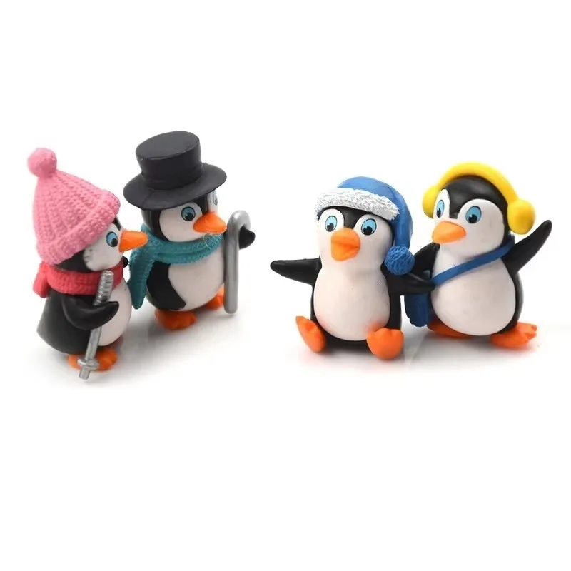 2026 4pcs/set Mini Winter Penguin Miniature Figurine Christmas Figures Fairy Garden Gnomes Moss Terrariums Decoration