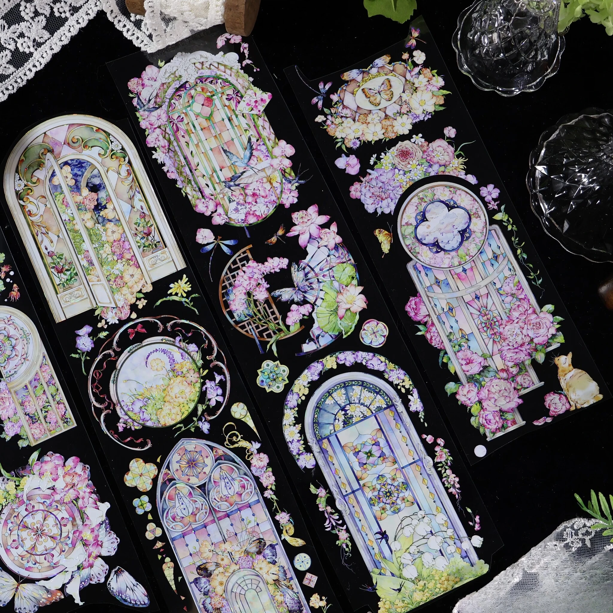 Wines Ripple Window Flower Float Shell Shine Washi Tape for Journaling Scrapbooking DIY Craft Sticker Decoration