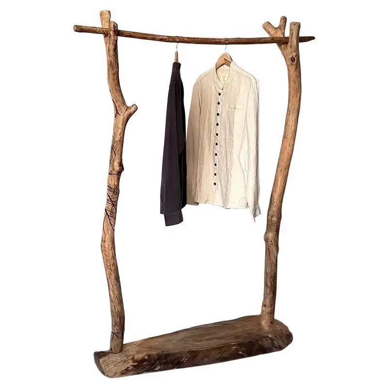 

Solid Wood Head Coat Rack Wabi Sabi Wind Floor Bed and Breakfast Retro Style Log Clothes Rod Hanging Hanger Display Rack