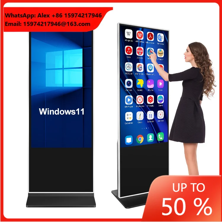 Best Selling 43 55 65 75 Inch Smart Kiosk Vertical LCD Advertising Display Digital Signage Totem Floor Standing Touch Screen