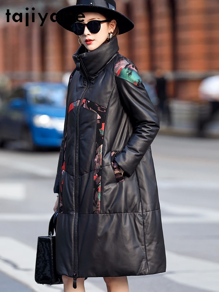 TAJIYANE 100% جلد الغنم بطة أسفل معطف امرأة موضة مطبوعة سترة منفوخة سترات من الجلد الحقيقي 2025 الشتاء ملابس حريمي كورت #2