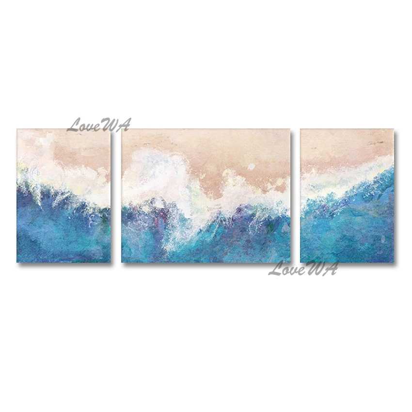 Modern 3 Panel Canvas Wall Art, Sea Wave Textured Abstract Oil Painting, Showpiece For Home Decoration, Quality Artwork