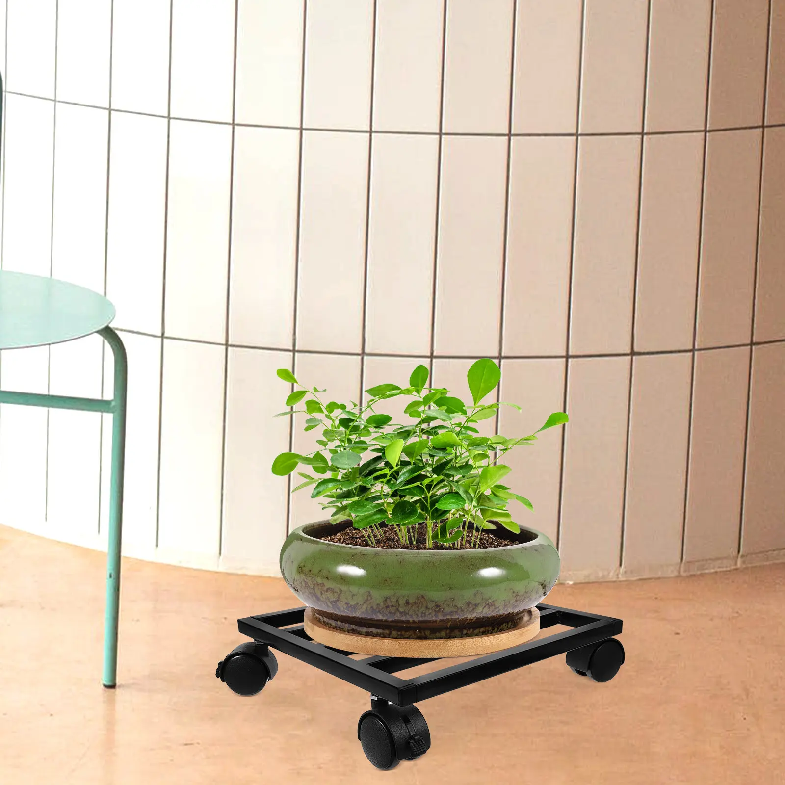 Sturdy Iron Plant Stand with Smooth Rolling Casters for Heavy Pots Movable Planter Holder Flowerpot Tray with Wheels Indoor