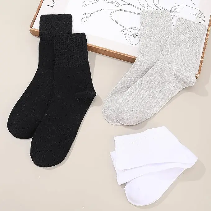 6 Pairs Diabetic Socks for Men and Women Non-Binding Loose Top Soft Breathable Comfort Crew Socks for Swollen Feet Size 43-46