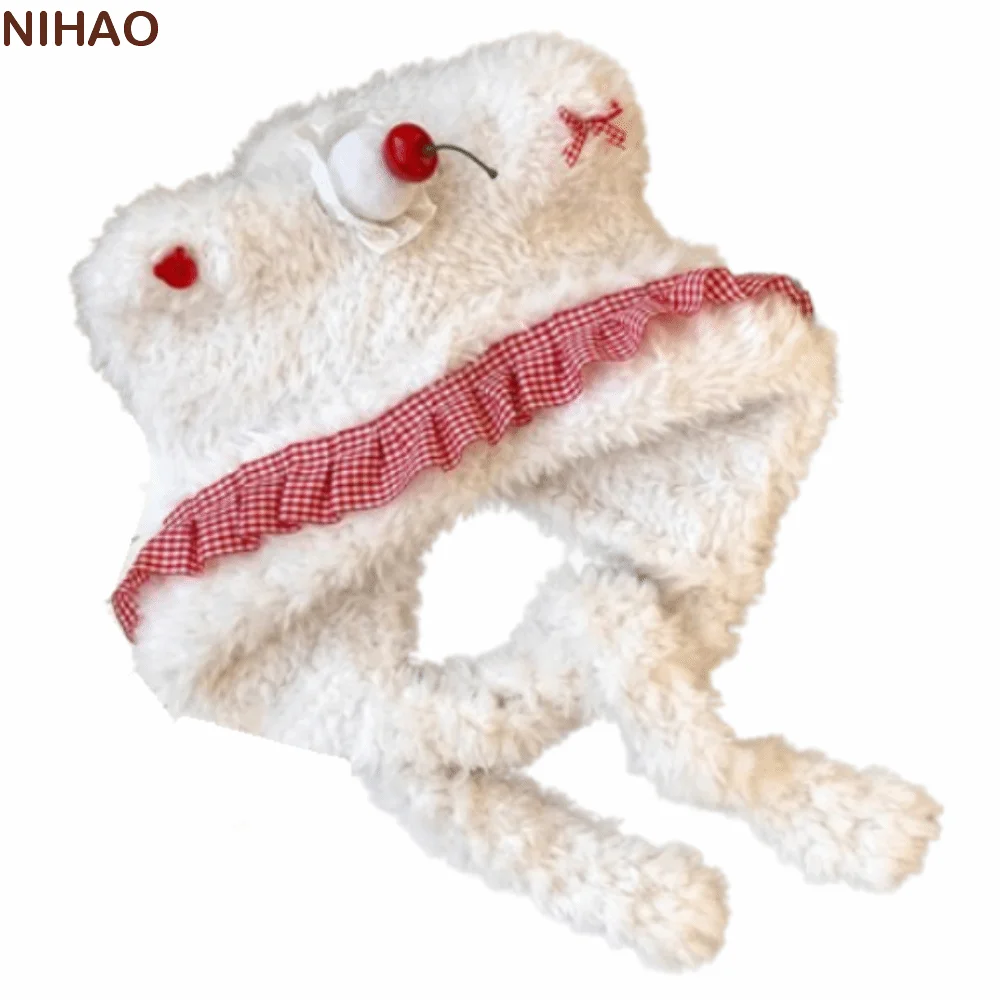 

Fashion Cake Bear Ear Protection Hat Cartoon Cute Plush Pullover Hats Korean Style Breathable Thick Knitted Hat Daily Wear