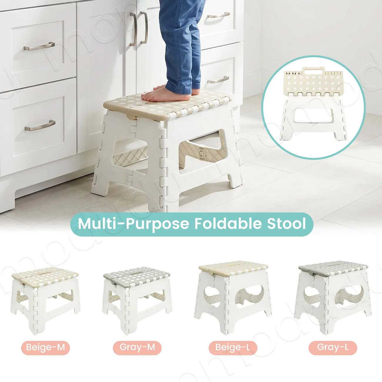 Foldable Step Stool for Kids & Adults, Portable Collapsible Plastic Foot Stool for Kitchen Bathroom, Anti-Slip Heavy Duty Chair