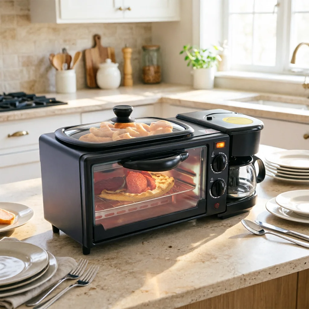 Máquina Multifuncional para Desayunos, Cafetera Integrada y Horno Microondas, para Calentar, Preparar y Cocinar el Desayuno Diario en el Hogar