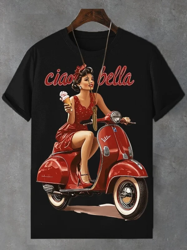 Summer New Fashion Trend Tshirt Ciao Bella Letter Printed Simple Casual Short Sleeve T-Shirts Streetwear Unisex Tees Y2k Tops