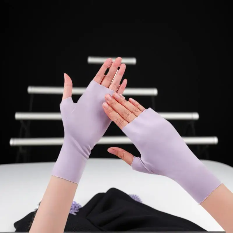 Guantes de protección Uv profesionales para decoración de uñas, lámpara de Gel para uñas, guantes de protección solar sin dedos, cuidado solar de manos, guantes finos y sedosos de seda helada