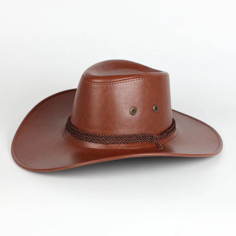 Western Cowboy Hat European And American Imitation Leather Big Brim Sun Cap Outdoor Mountaineering Fishing Knight Cap Travel Hat