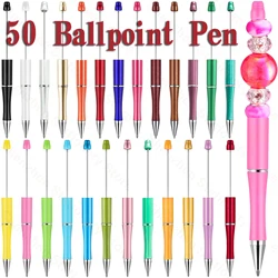 50Pcs Beadable Pens Plastic Bead Pens for Student School Office DIY Making Gift