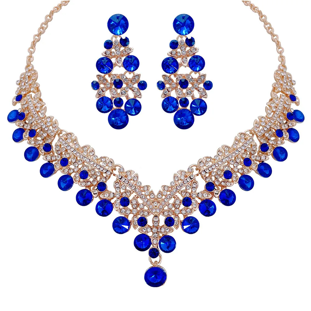 DIEZI Korean Luxury Water Drop Pink Purple Rhinestone Necklace Earrings Jewelry Sets Wedding Party Crystal Jewelry Accessories