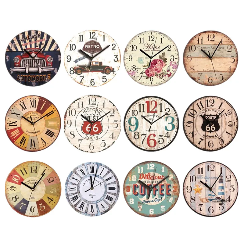 Vintage Wall Clock Round Silent Clocks Wall Mounted Wooden Carfts Art Decor For Home Bedroom Living Room Office Decoration