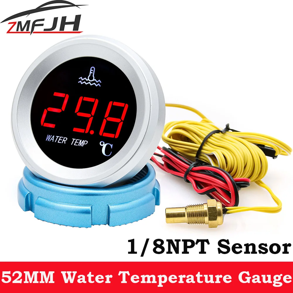 AD 52mm Water Temperature Gauge with Warning Alarm 0-120℃ Water Temp Meter + 1/8NPT Sensor Voltage for Marine Boat Car Truck