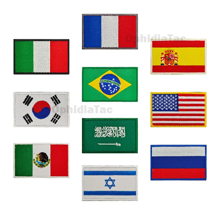 Embroidery Flag Patch 8*5 US Spain brazil russia  Hook and Loop Patches Backpacks For Clothing Accessories