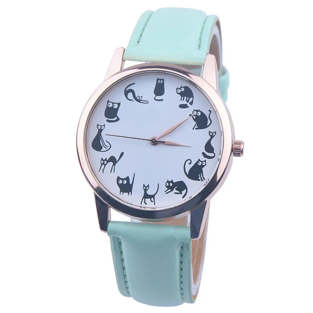 

Fashion Women Watches Casual Cartoon Cat Pattern Leather Strap Quartz Watch Women Relogio Feminino Bayan Kol Saati Relojes