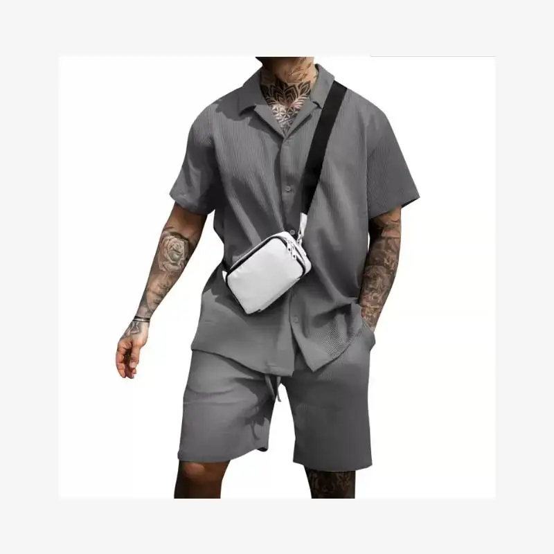 

Men's Casual Button up Shirt Short Sved Shorts Set Autumn Fashion Cotton 100% No Brand Registered Trademark