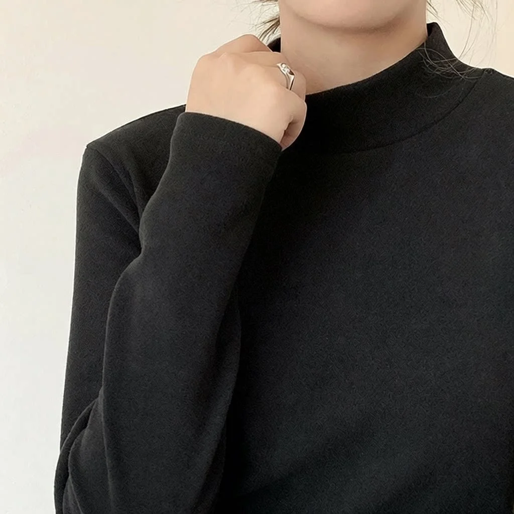 Thickened Fleece High Collar Long Sleeve Women's Base Layer Shirt Tight Fit T-Shirt New Arrival  Color German Velvet