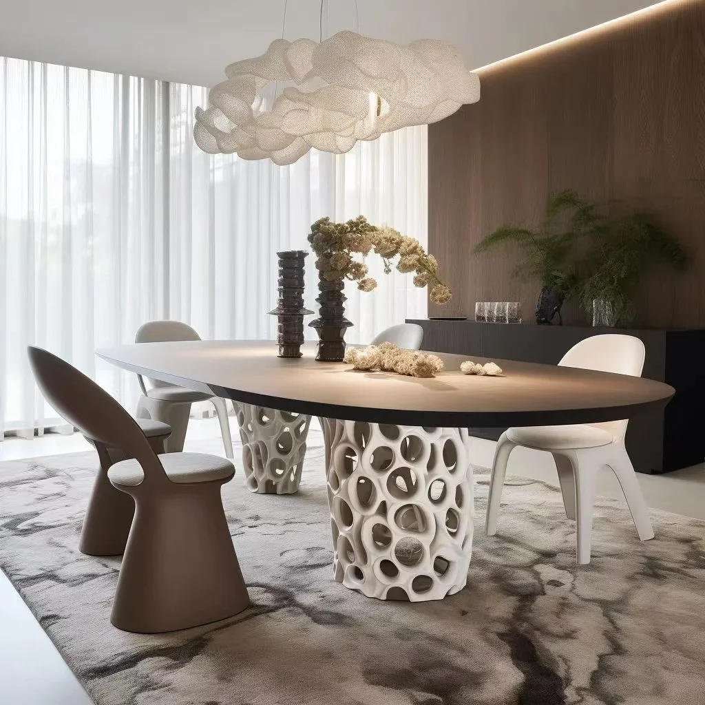 Designer Solid Wood Dining Table Minimalist High End Luxury Villa Dining Table Exhibition Hall Console