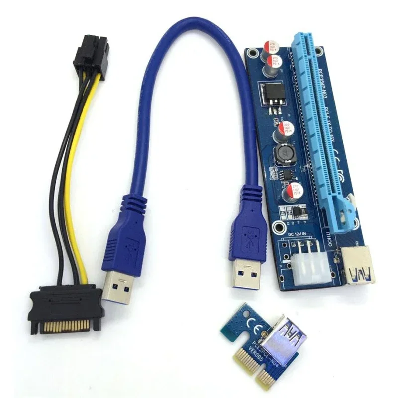 

Карта расширения адаптера Pcie Pci-e Pci Express x1 к x16 GPU Usb 3.0 Удлинитель конвертера Riser X1 X16 Карта SATA 6-контактный кабель питания