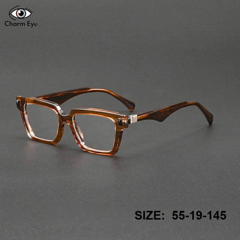 

New Square Men Brown Glasses with Simple Retro Acetate Eyeglass Frame 8803 Fashionable Women Myopia Reading Prescription Eyewear