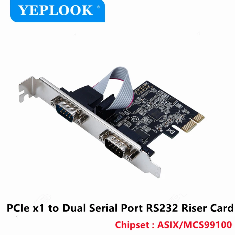 PCIe to Dual Serial Port RS232 DB9 COM PCI-E Expansion Adapter Controller Card Converter Riser Card Chipset ASIX/AX99100