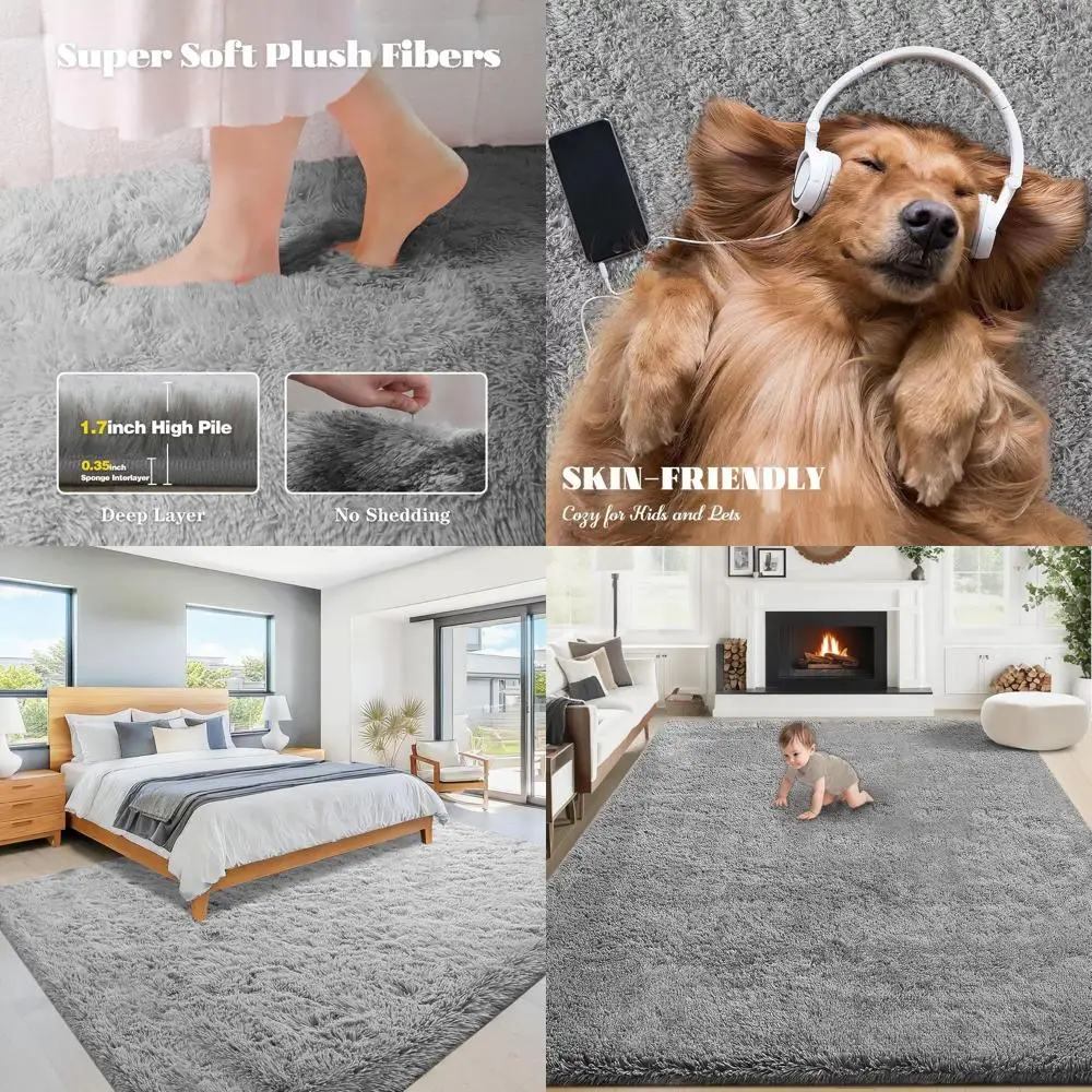 

Grey 8x10 Fluffy Shag Rug - Soft, Washable, Plush Carpet for Living Room, Bedrooms, and Kids' Play Areas