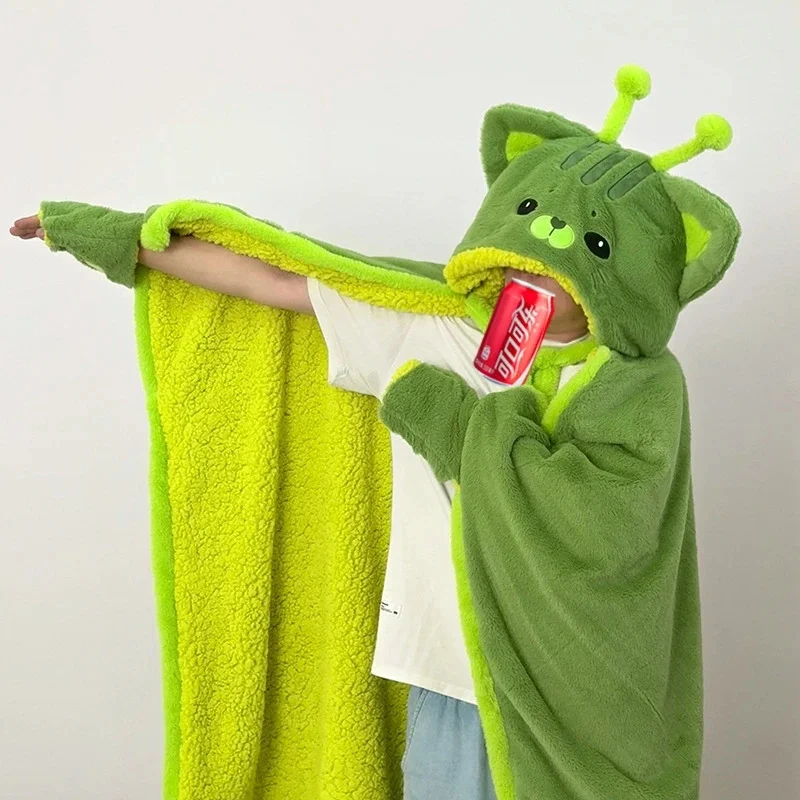 Cute Seal Cat Hooded Wearable Blanket Cloak with Gloves