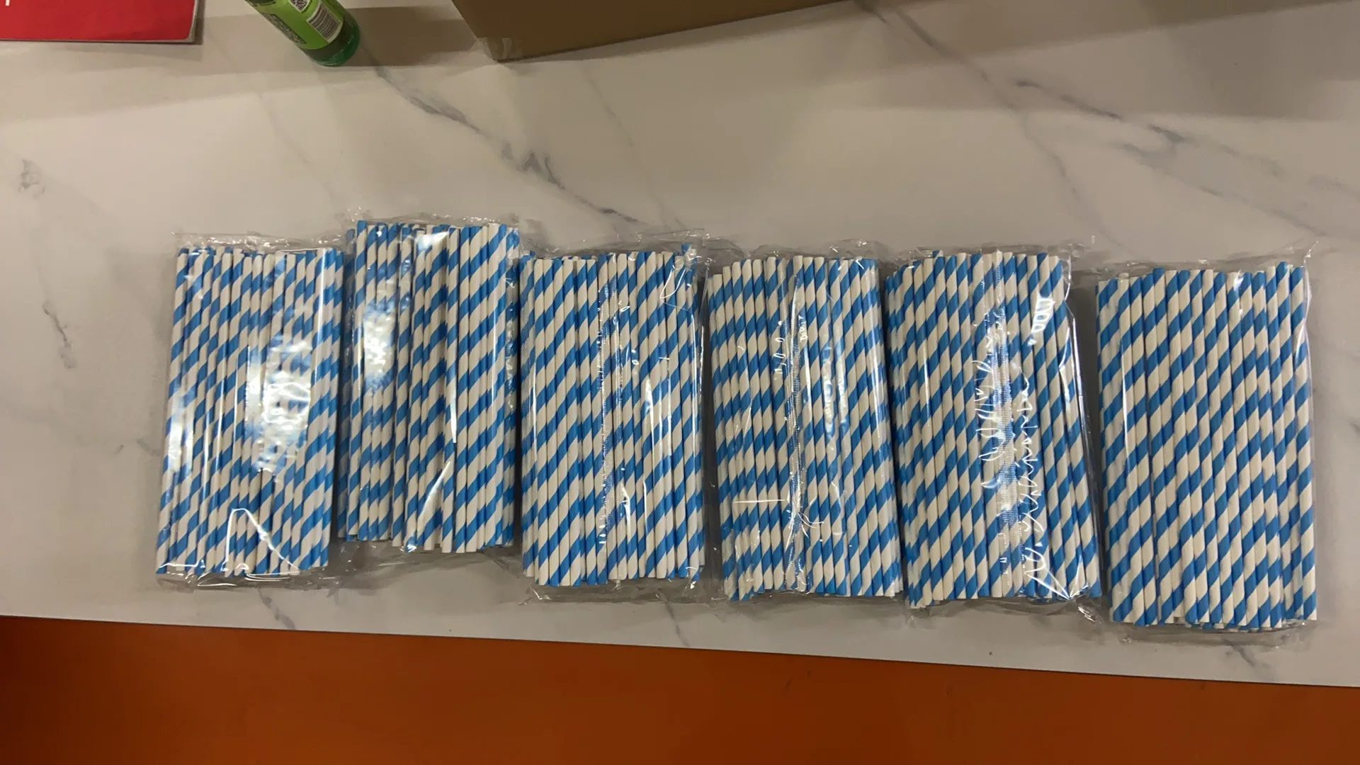 100 A pack ,6 Packs of Sky Blue Striped Paper Straws,For Juice,Enjoy the Party