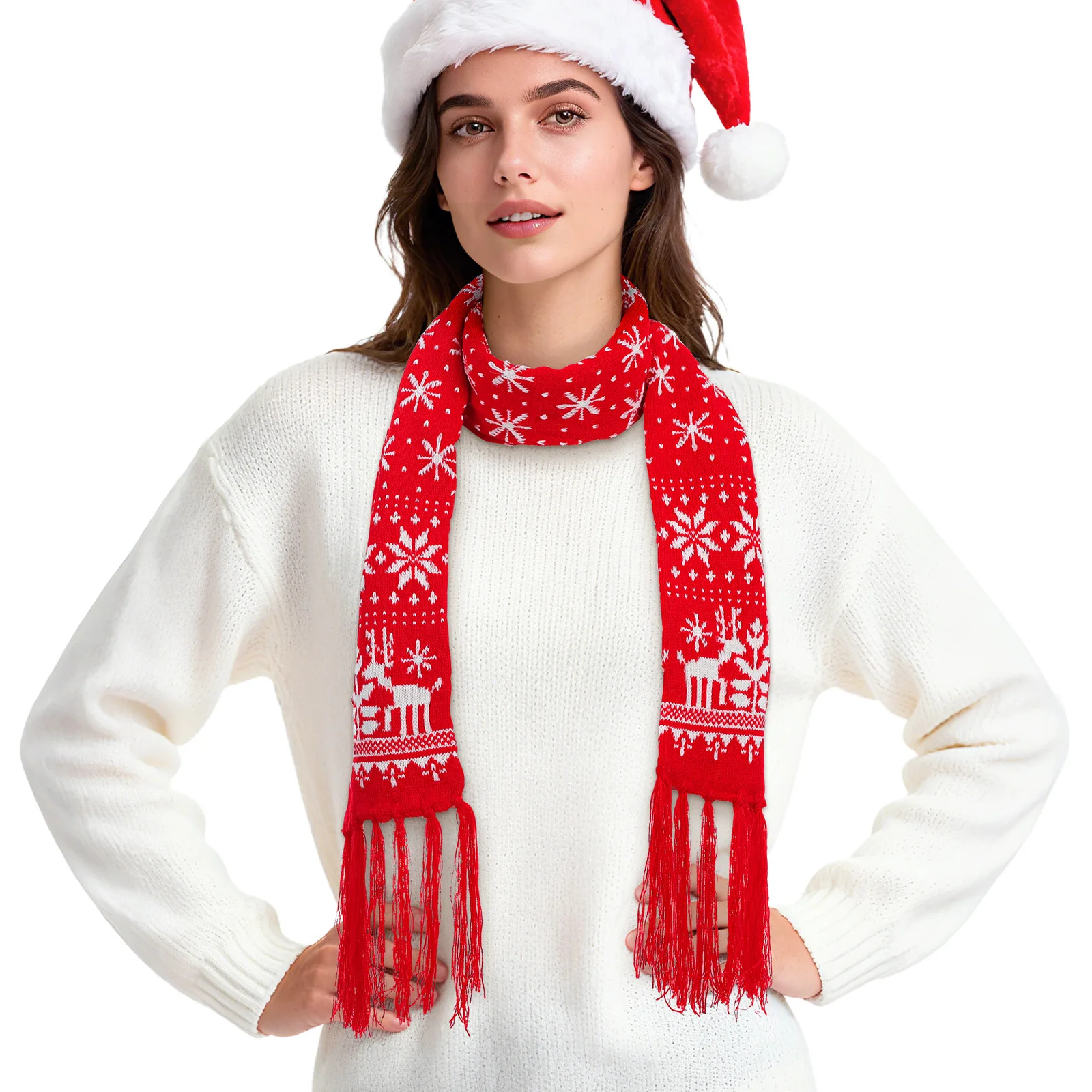 Écharpe chaude de noël pour femmes, Design épais, imprimé flocon de neige, élan, longue écharpe, Protection contre le froid, cadeau de noël, automne et hiver
