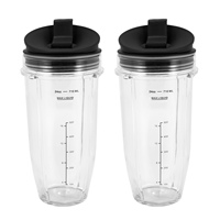 2 Pack Replacement 24Oz Cup with Spout Lid for Nutri Ninja Auto IQ Series Blenders with BL450/BL454/BL456/BL480/BL481