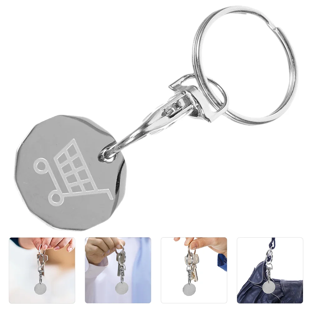 

6 Pcs Cart Token Pendant Key Fob Shopping Trolley Tokens Small Keyrings Coin Stainless Steel Chain Keychain