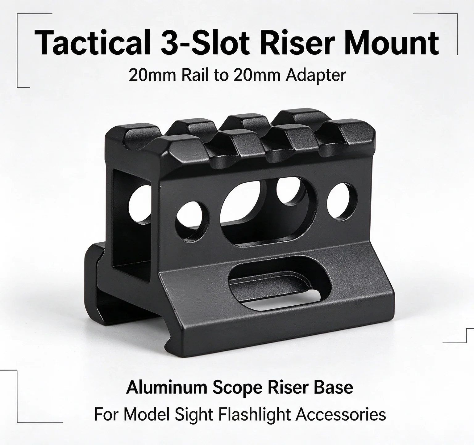Lightweight Aluminum 3-Slot Height Adapter, 20mm Rail Converter Base For Model Flashlight Sight Hobby Custom Build Fittings