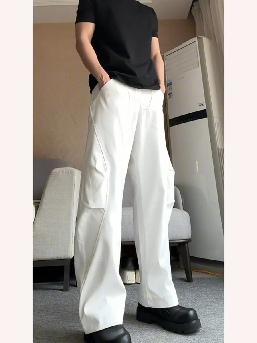 

Loose Men's White Pleated Knife Denim Jeans Spring Autumn High Street Sle Arcane Workwear Pants Straight Leg Fit Jeans