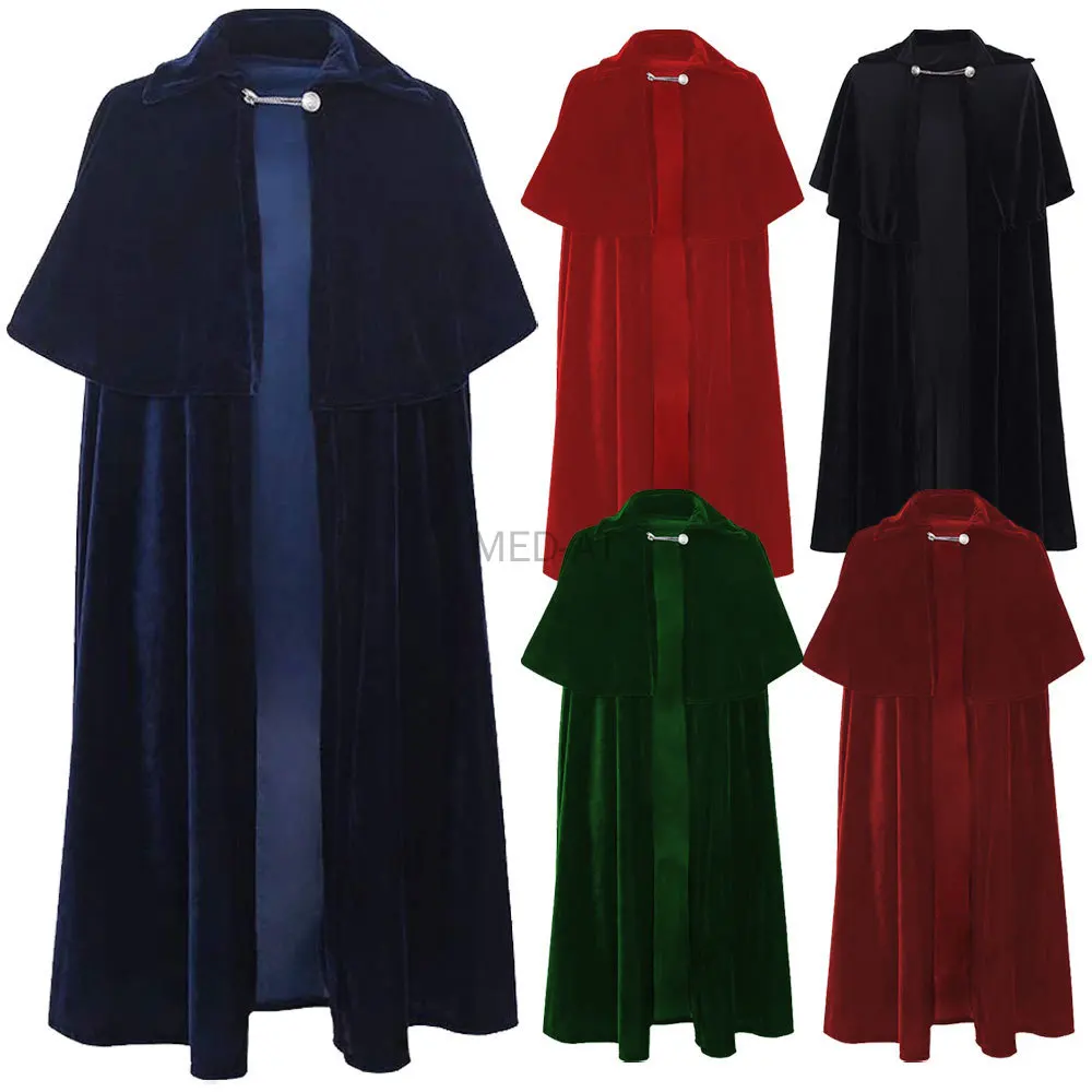 

New Halloween velvet Cloak Medieval Monk Costume Solid Adult Kids Trench Coat Gothic Wicca Wizard Cape Vampire Death Mantles