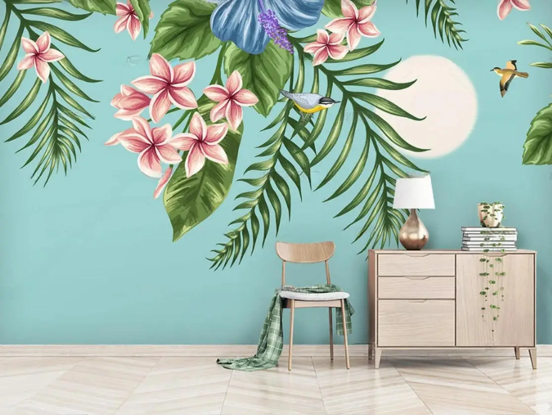 Customize high quality fashion wallpaper tropical plant forest Flower and Bird Hotel background wall wallpaper for walls 3 d