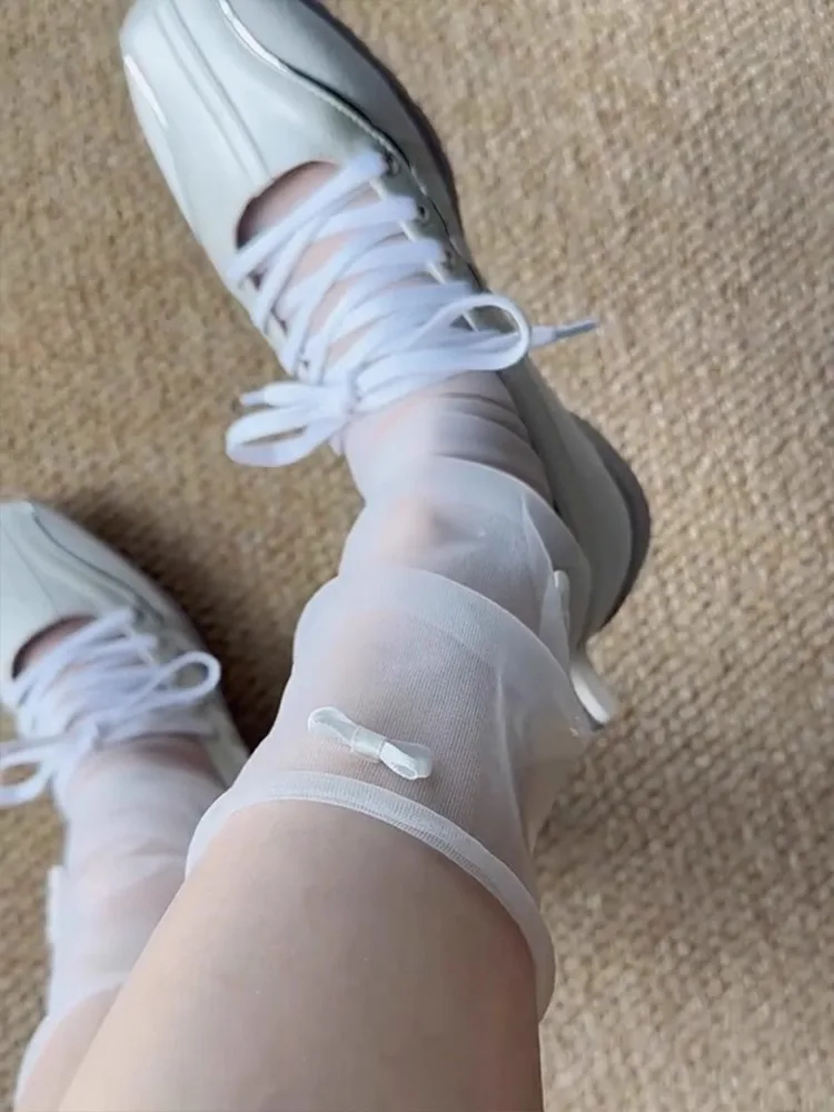 1/2Pairs Lolita Bowknot Mesh Socks Women Summer Ultra-thin Transperant Loose Calf Socks Long Ribbon INS Style Stockings
