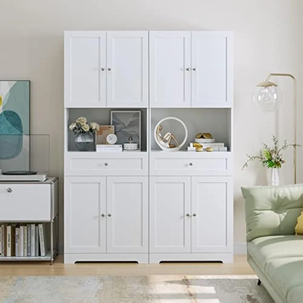 

Tall Bathroom Storage Cabinets, Modern Linen Storage Cabinet with 4 Doors & Shelves & Drawer