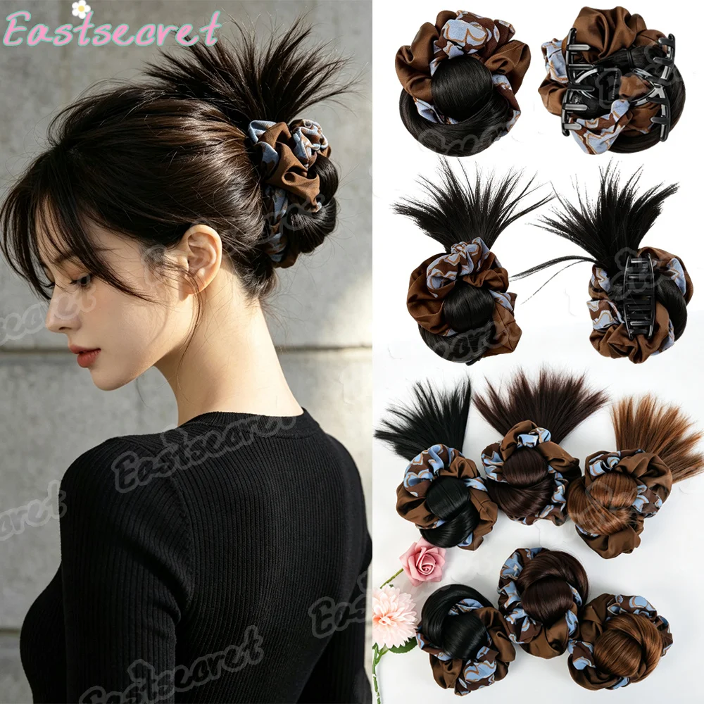 Head Wig Grab Clip Synthetic Hair Tie Fluffy Bun Suitable For Women's Daily Use, Hair Accessories And Headwear