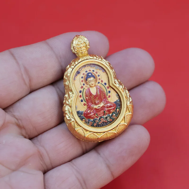 New Brass Gourd Pendant Featuring Eight Great Guardian Gods, The Five Lords, A Double-Sided, Three-Dimensional Thangka Desig
