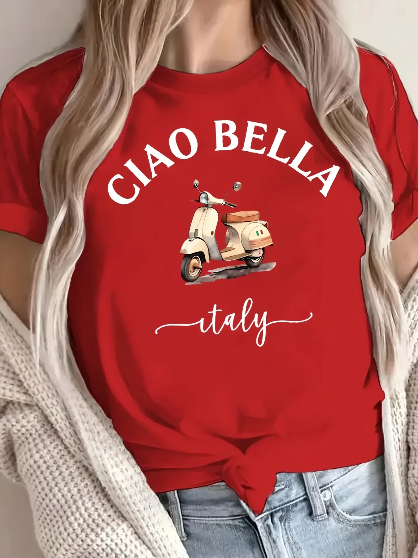 Print Polyester Blend Spring & Summer Top Italian Lemon Women's Crew Neck T-Shirt - Casual Short Sleeve Letter Aesthetic Clothes