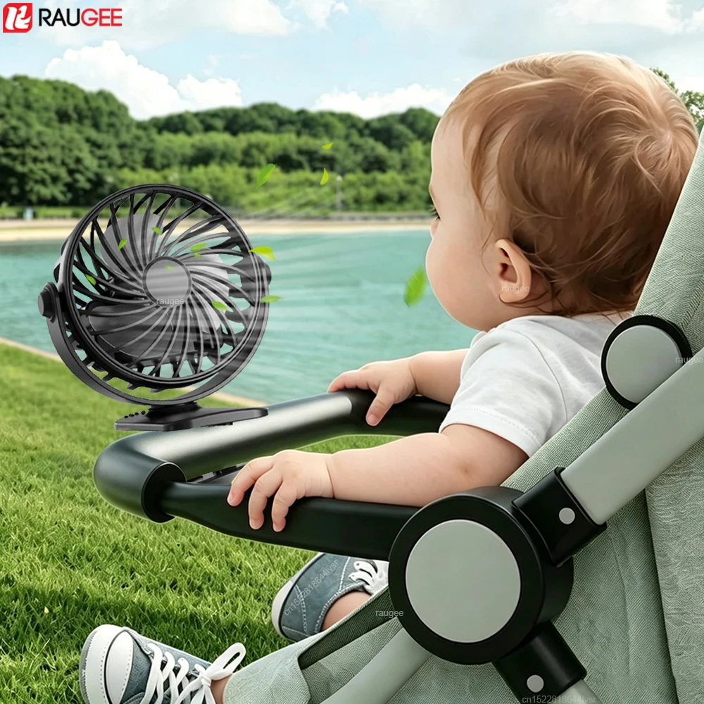 Portable Clip Fan Mini Baby Stroller Fan USB Rechargeable Small Desk Clip On Fan 720° Rotatable Hanging Fan with LED Night Light