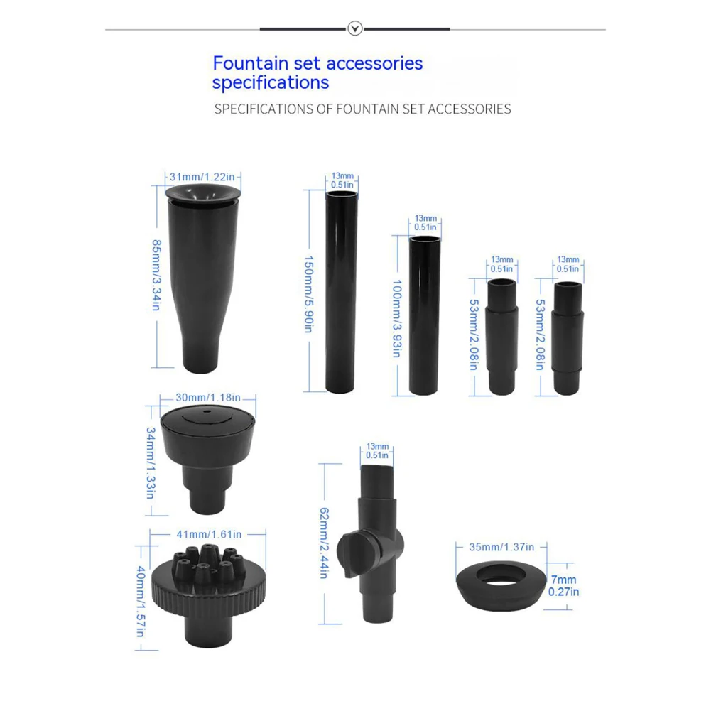 9pcs Fountain Pump Nozzle Set Adjustable Height Waterfall Sprinkler Spray Heads For Submersible Pump Water Outdoor Decorations