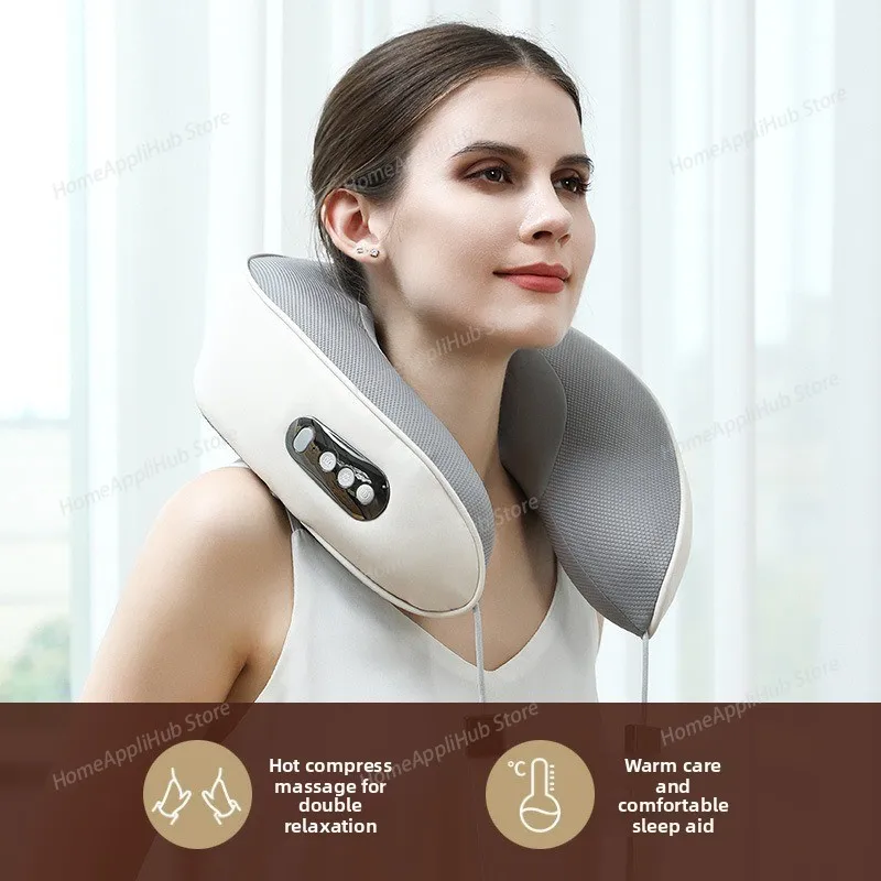 Multi-Functional U-Shaped Massage Pillow: Memory Foam Rechargeable Portable Cervical Massager for Home Use relax electric neck