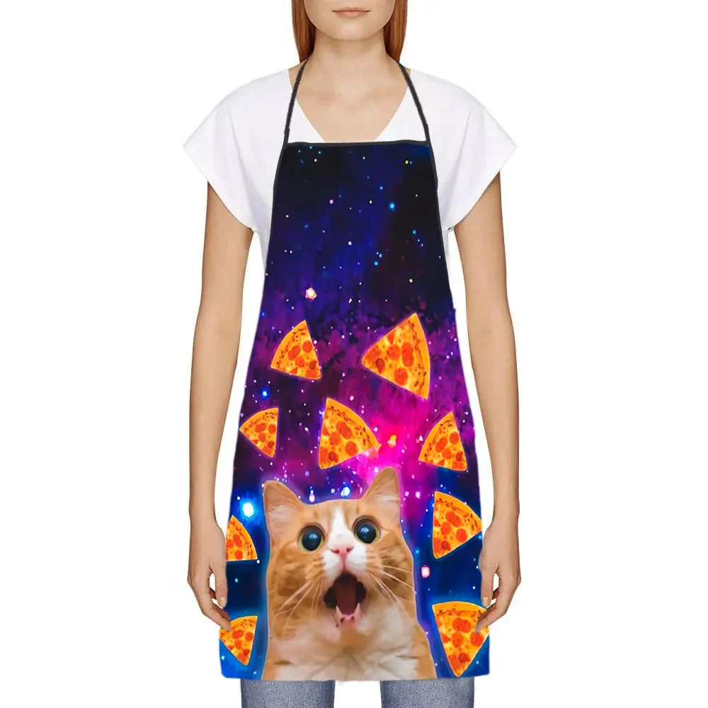 68X95cm Unisex Space Pizza Cat Meme Bib Apron Adult Women Men Chef Tablier Cuisine for Cooking Kitchen Funny Animal Baking