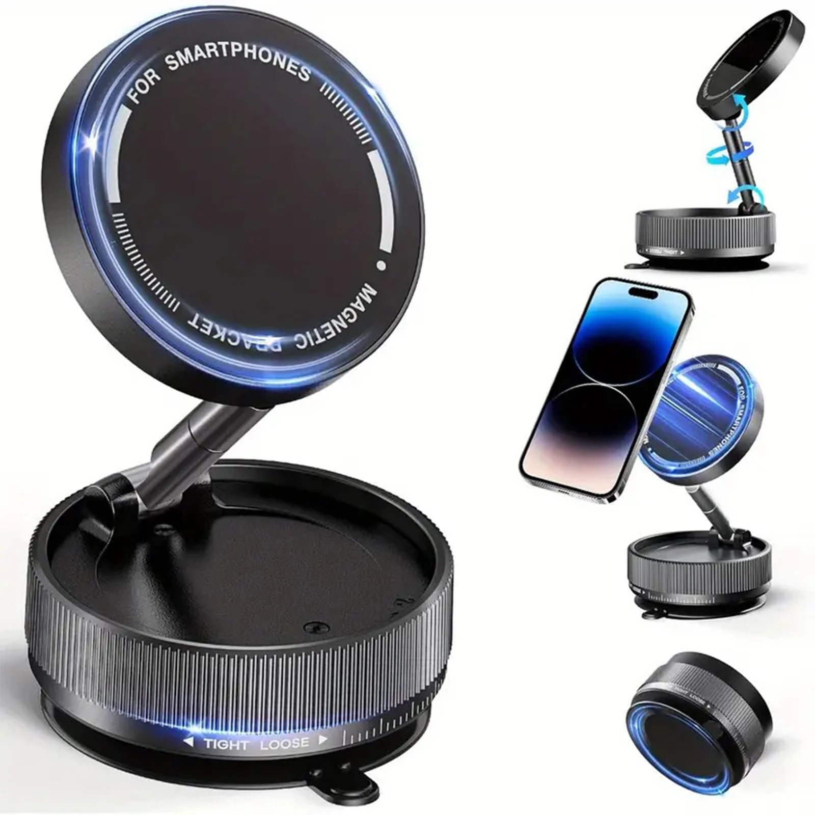 

Vacuum Magnetic Car Phone Holder 360° Adjustable Vacuum Suction Cup Phone Mount Magnetic Foldable Phone Mount for Smooth Surface