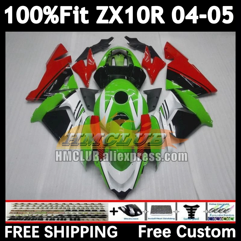 Injection Body For KAWASAKI NINJA ZX 1000 ZX 10R 10 R ZX-10R 167No.20 ZX1000CC 1000CC ZX10R 04 05 green red 2004 2005 Fairing