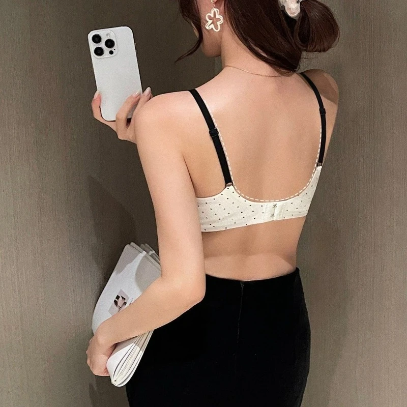 Französische Dessous |   Kontrast-BH mit Blumenmuster für kleine Brüste, kabelloser Push-Up-Lift, süßer, stützender Stil, MOYISU-Schleife, sexy BHs AB S-XL